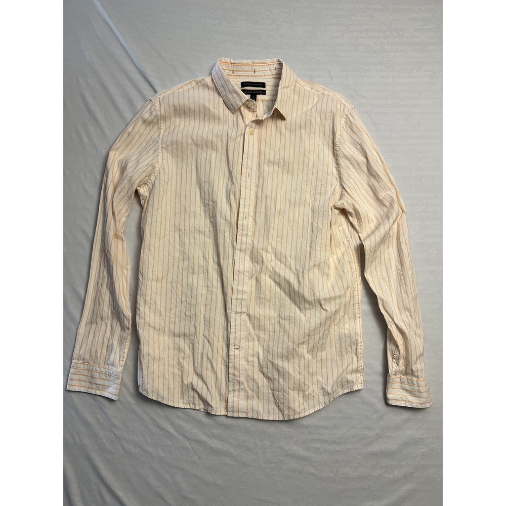 Banana Republic Men's Large Button Up Collar Shirt Cotton Linen Blend Stripe